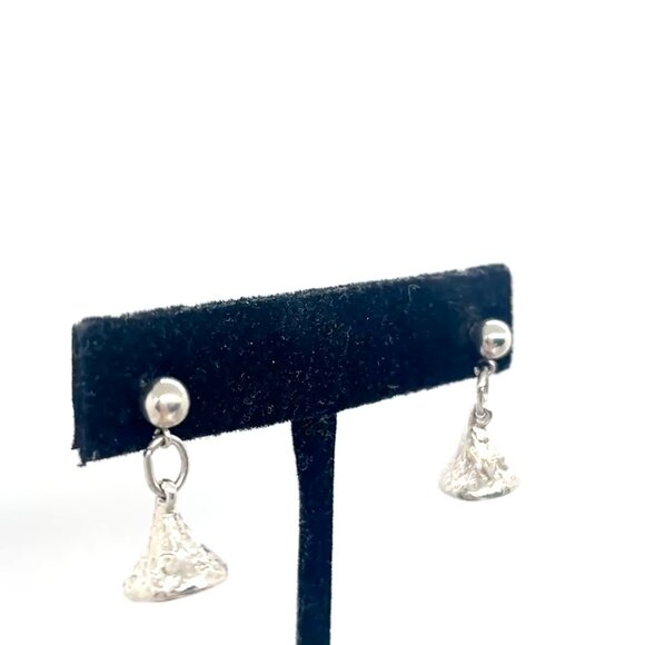 VINTAGE STERLING SILVER HERSHEY KISSES DANGLE EARRINGS PIERCED JCF SIGNED KISS - Picture 6 of 11